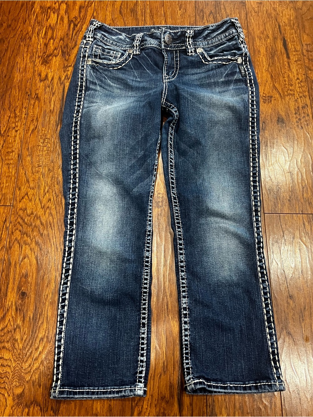 Silver Suki Jeans Mid Capri women’s SZ 29x22.5 Big Stitch Fade Y2K
